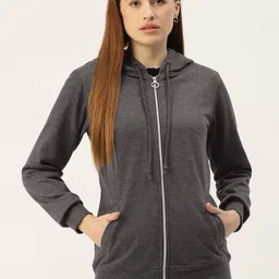 BRINNS Women Charcoal Grey Solid Hooded Sweatshirt-picture-0