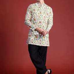 Anouk Floral Printed Regular Kurta With Dhoti Pants & Nehru Jacket-image-18