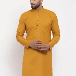 Jompers Men Mustard Solid Straight Kurta-image-80