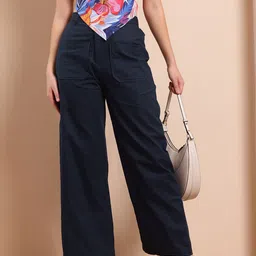 Mast & Harbour Women Cotton Flared Trousers-picture-7