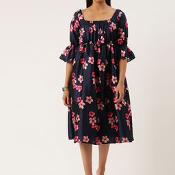 Ethnovog Pure Cotton Digital Floral Print A-Line Dress-picture-2