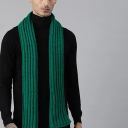 Magic Needles Unisex Green Self Striped Knitted Scarf-image-28