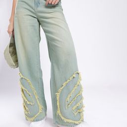 glitchez Women Frayed Detail Wide Leg High-Rise Heavy Fade Jeans-image-72