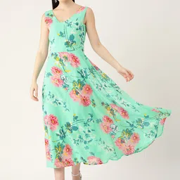 Deewa V-Neck Floral Printed Fit & Flare Maxi Dress-image-46