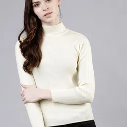 Tokyo Talkies Women Off-White Solid Sweater-image-64