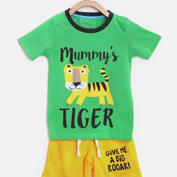 Lazy Shark Boys Green & Yellow Printed T-shirt with Shorts-51