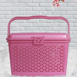 Kuber Industries Pink Multipurpose Basket With Lid-14