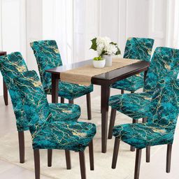 Cortina Set Of 6 Teal & Yellow Printed Chair Covers-4