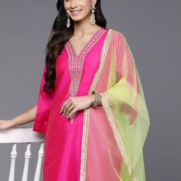 Inddus Women Magenta Ethnic Motifs Yoke Design Kurta with Salwar & With Dupatta-picture-14
