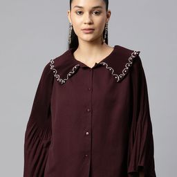plusS Burgundy Shirt Style Top-image-2