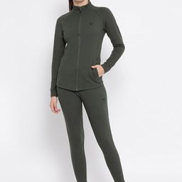 Invincible Women Olive Green Solid Slim-Fit Tracksuit-image-71