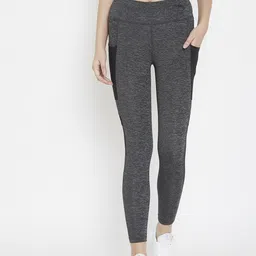 JUMP USA Women Grey & Black Colourblocked Activewear Gym Tights-image-3