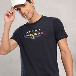 Nautica Brand Logo Printed Pure Cotton T-shirt-image-18