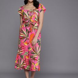 NEXT Floral Print Fit & Flare Midi Dress-image-57
