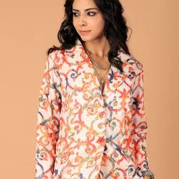 Boholyfe Printed Notched Lapel Single Breasted Blazer-24