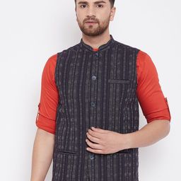 even Men Blue & White Woven Design Nehru Jacket-40