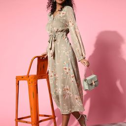 plusS Olive Green Floral Midi Dress-picture-12