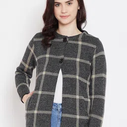 Zigo Women Black Checked Cardigan Sweater-image-36
