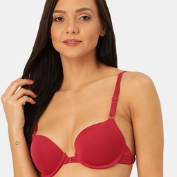 MAKCLAN Red Solid Underwired Lightly Padded Plunge Bra K27019BM-26