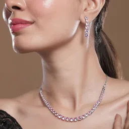 Rubans Rhodium-Plated CZ-Studded Jewellery Set-image-16