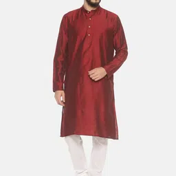 TATTVA Men Maroon Solid Straight Kurta-image-74