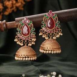 Jazz and Sizzle Gold Plated Dome Shaped Beaded Jhumkas-53