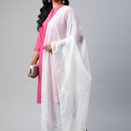 akheri White Embroidered Pure Cotton Dupatta with Chikankari-22