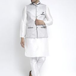 Benstoke Men White Solid Kurta with Churidar and Nehru jacket-image-57