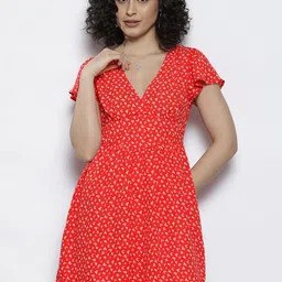 NA-KD Printed Flutter Sleeve Mini Fit & Flare Dress-image-0