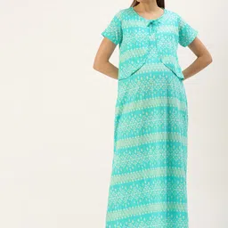Nejo Printed Maxi Cotton Maternity Nightdress-image-75