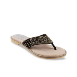 Metro Women Black & Gold-Toned Embellished Open Toe Flats-54