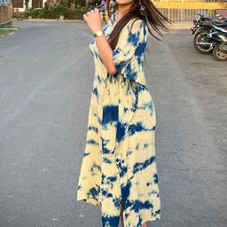Maaesa Women Hand Tie Dyed Crepe Rayon Kaftan Kurta-image-80