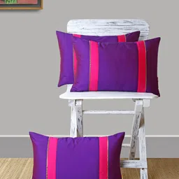 ANS Purple & Pink Set of 3 Striped Rectangle Cushion Covers-11