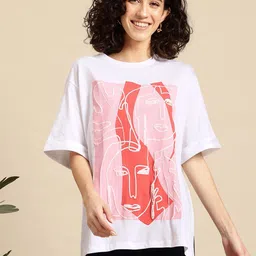 Mast & Harbour Women Typography Printed Pure Cotton Oversized T-shirt-picture-26