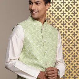 House of Pataudi Embellished Sequinned Thread Work Jashn Nehru Jacket-picture-4