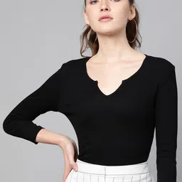 SASSAFRAS Women Black Ribbed T-shirt-image-55