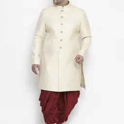 KISAH PLUS Men Cream-Coloured & Maroon Self Design PLUS Printed Sherwani With Dhoti Pants-42