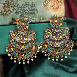 ANIKAS CREATION Multicoloured Gold-Plated Contemporary Drop Earrings-image-63