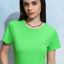 Tokyo Talkies Women Solid Round Neck T-shirt-image-42