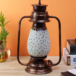 Devansh White & Copper-Toned Solid Traditional Mosaic Glass Table Lantern-57