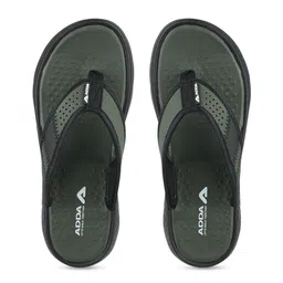 Adda Men Olive Green & Black Colourblocked Thong Flip-Flops-image-85