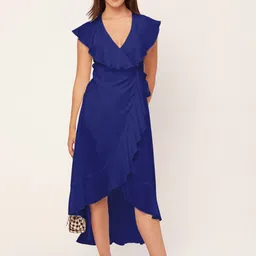 Moomaya Tulip Flutter Sleeve Wrap Midi Dress-image-14