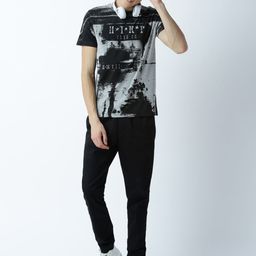 Huetrap Men Grey Melange & Black Printed T-shirt-image-32