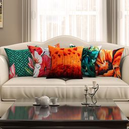 SEJ by Nisha Gupta Multicoloured 16" x 16" Set of 5 Square Printed Cushion Covers-17