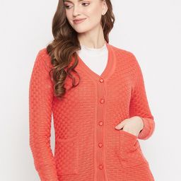 Zigo Women Orange Self Design Cardigan-image-57