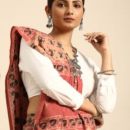 Taavi Ethnic Motifs Pure Cotton Block Print Saree-image-7