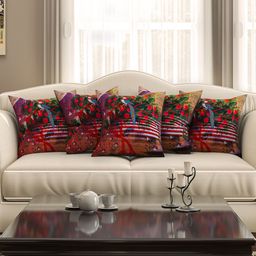 SEJ by Nisha Gupta Multicoloured Set of 5 Printed 16'' x 16'' Square Cushion Covers-17