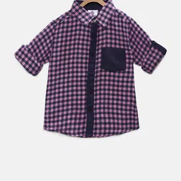TONYBOY Boys Pink & Navy Blue Regular Fit Checked Casual Shirt-image-63