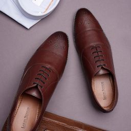Men Rosewood Leatherette Derby Formal Shoes-image-91