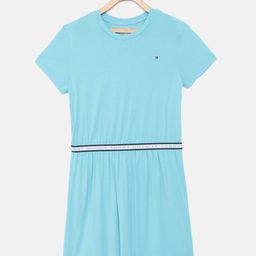 Tommy Hilfiger Girls Blue Solid A-Line Dress-image-7